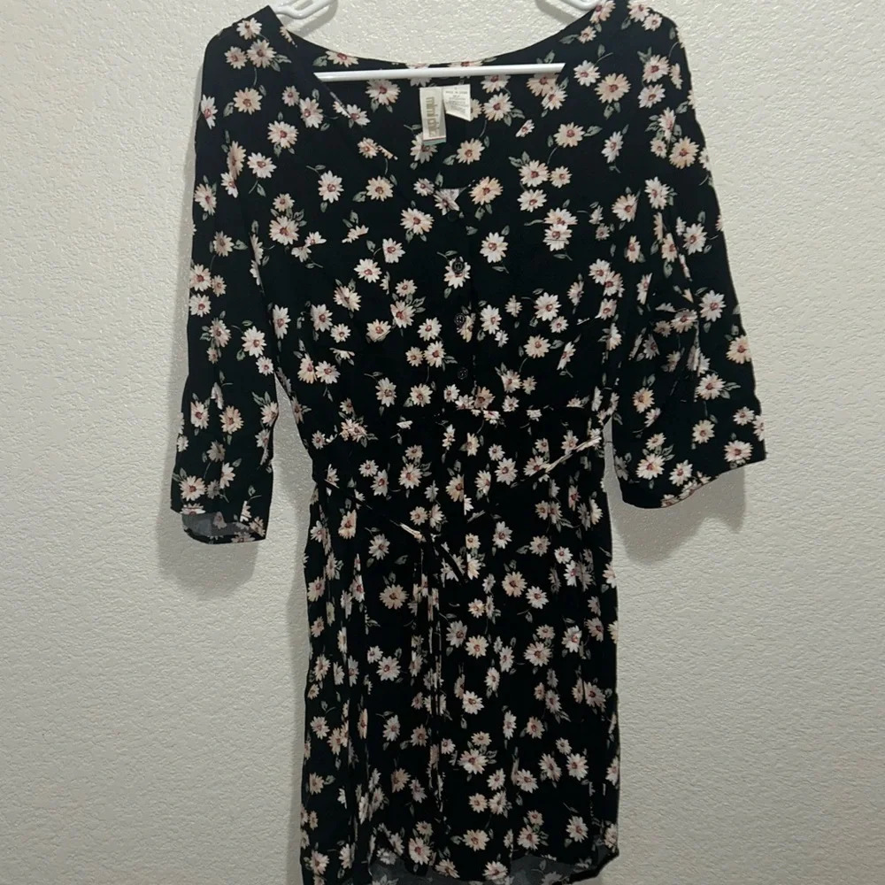 Black Floral Dress with Sleeves